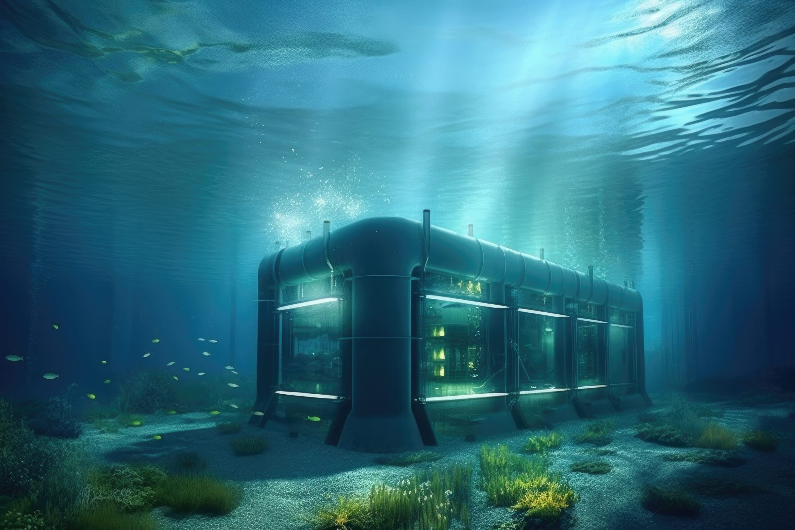 underwater data center powered by renewable energy, created with generative ai